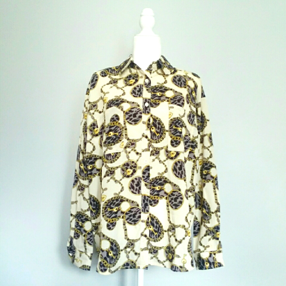 NASTY GAL Oversized Chain Animal Print Blouse Over